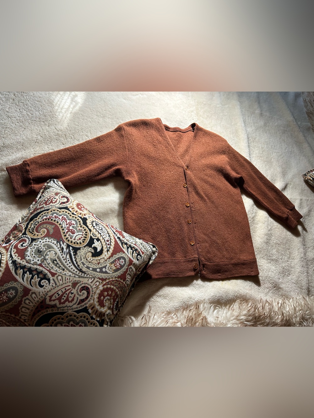 Vintage Wool Button Up Cardigan in Rust